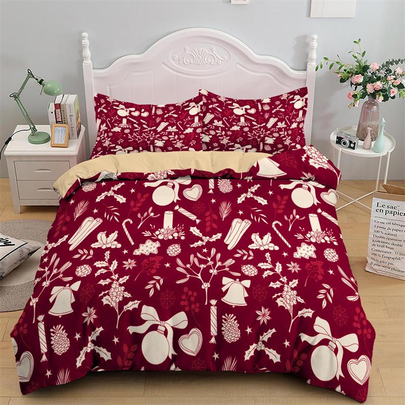 Merry Christmas Duvet Cover King For Boys Girls Microfiber Santa Claus Cute Deer Cartoon Animals Red Plaid 3D Print Bedding Set