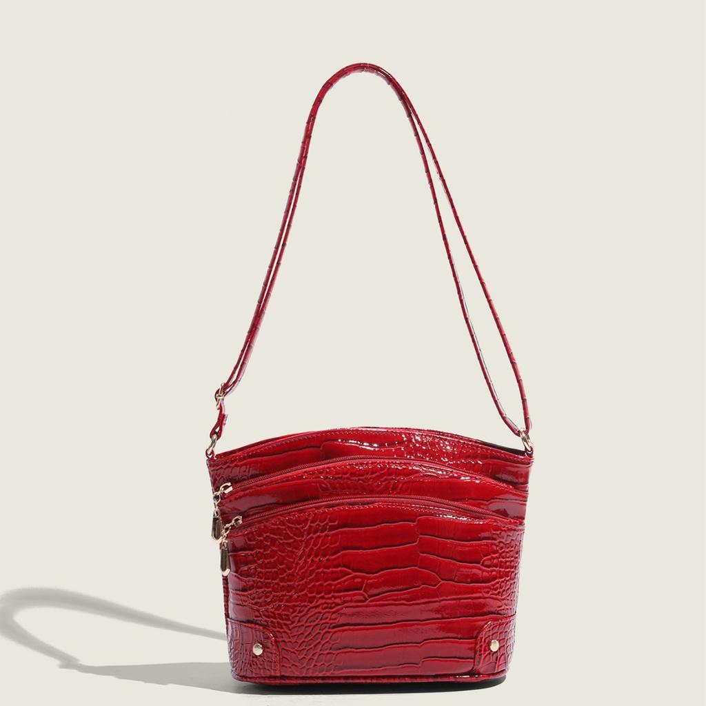 Retro Red Bucket Bag, Shoulder Bag, Fashionable Crossbody Bag