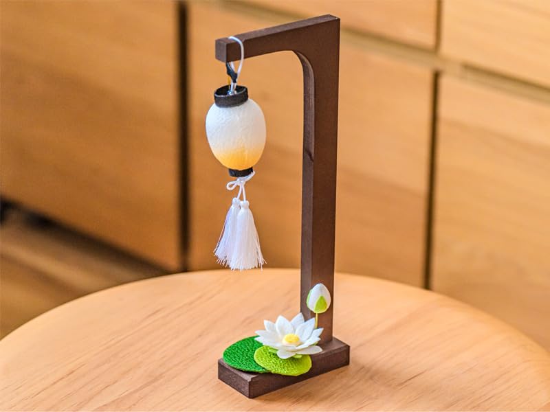 Obon Decorations: Chirimen Hanging Obon Lantern and Lotus Ornament (57-109) - Chirimen, Spirit Shelf, Obon Lantern, First Obon, New Obon, Made in