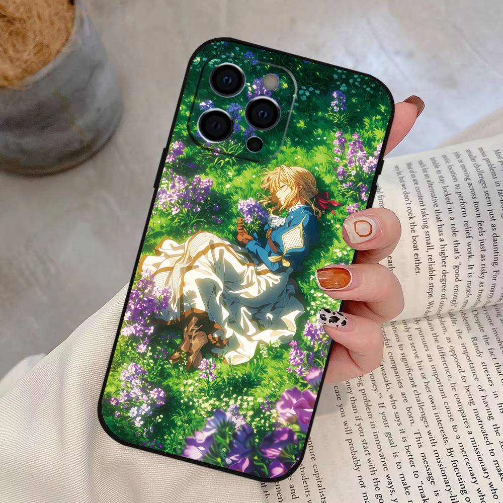 Violet Evergarden Phone Case For iPhone 17,16,15,14,13,12,11 Plus,Pro Max,XS,Soft Silicone Black Cover