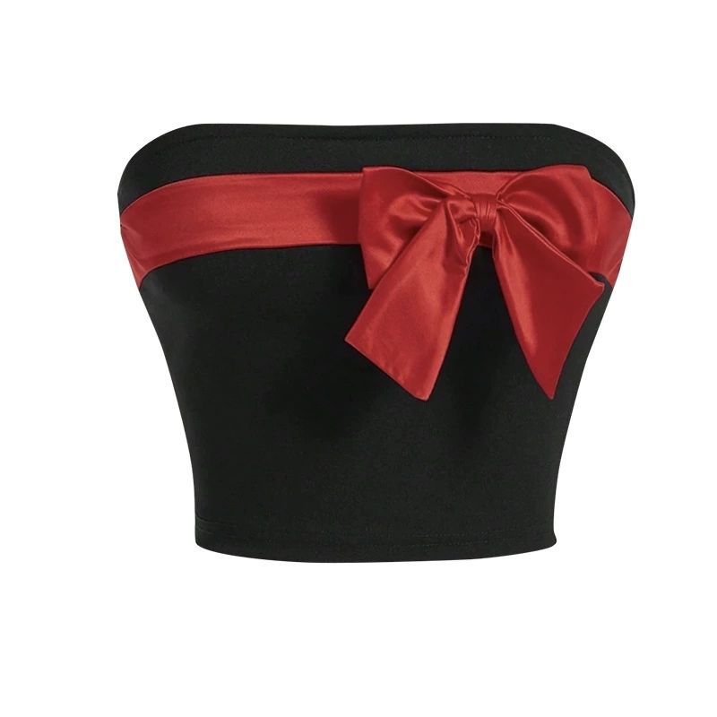 Umbilical Bow Strapless Base Top Women's Crop Top Bows Tube Top Bottoming Tops