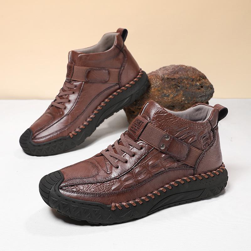 Men s Mid-Calf Leather Martin Boots - European & American Style, Outdoor Fashion, Large Size 39