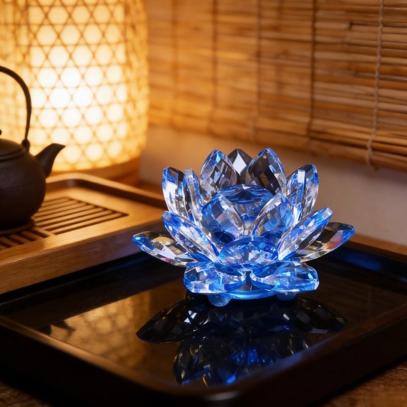 Crystal Lotus Ornament Candle Holder Buddha Supply Home Desk Cabinet Elegant Craft Decoration Indoor Worship Display Accessory