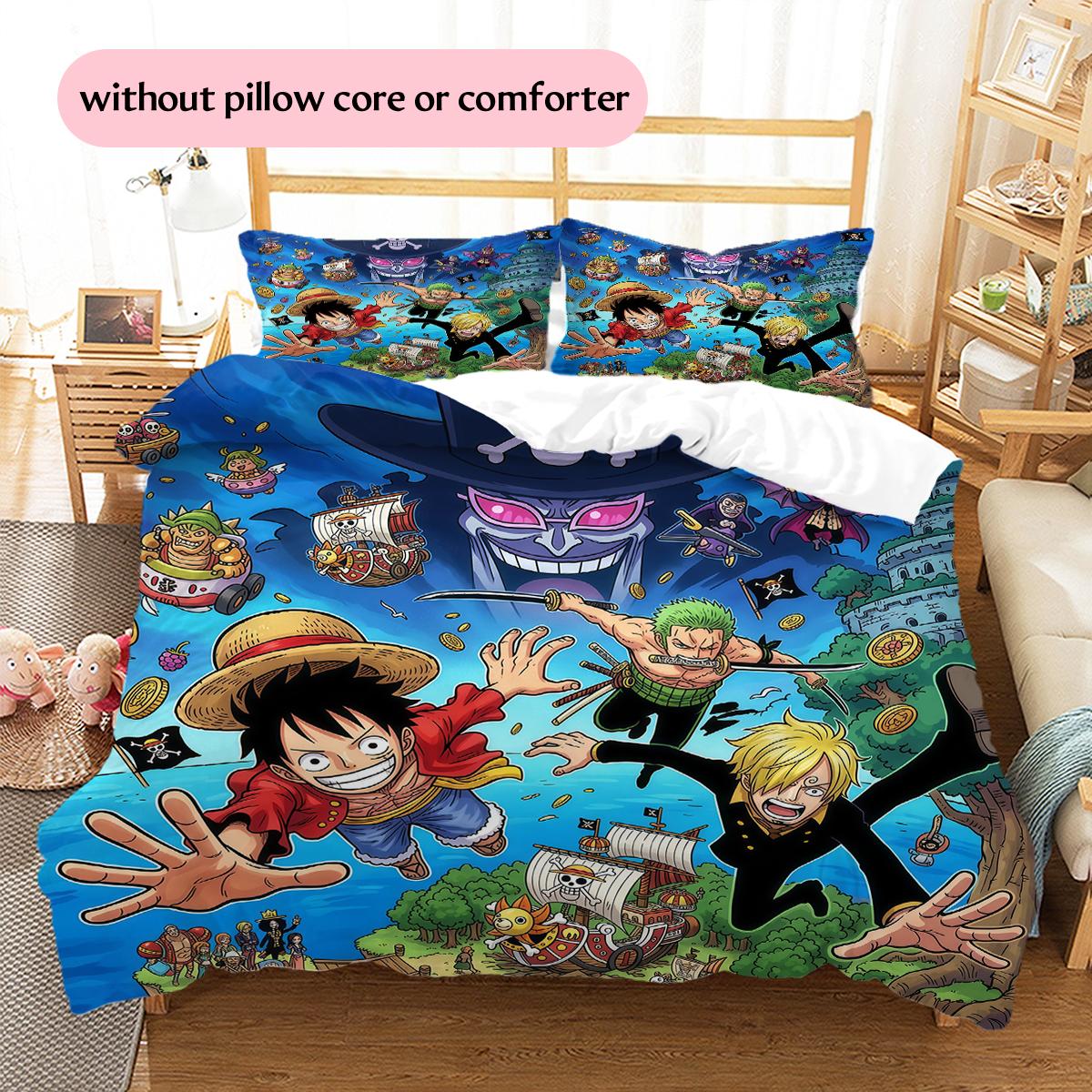 

One Piece characters Pattern Bedding Quilt Set Home Decoration Gift (1 * duvet cover + 2 * pillowcase without core) 135x200cm