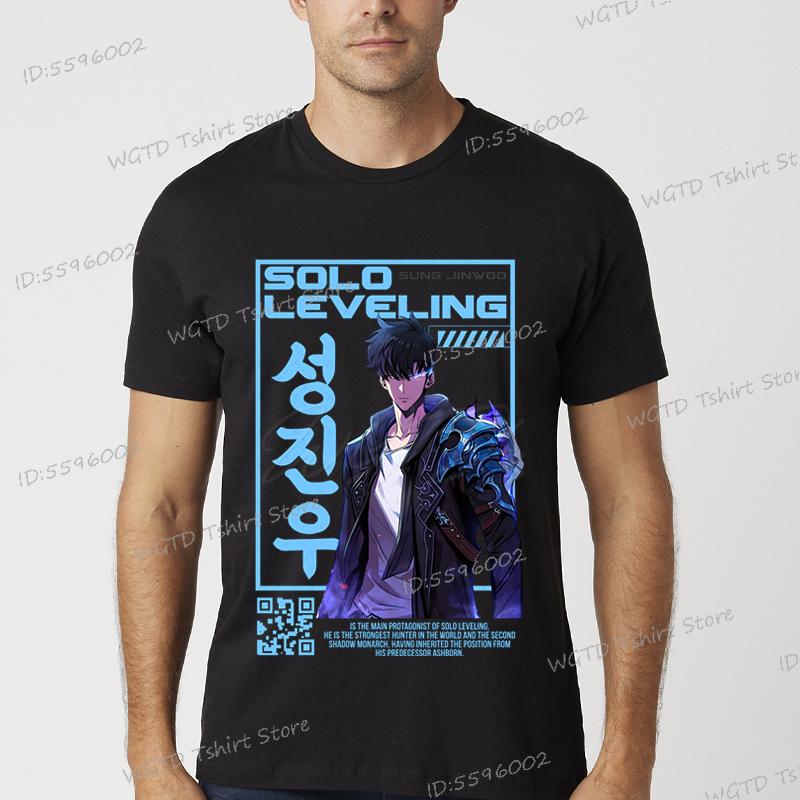 Solo Leveling Anime T-Shirt Sung Jinwoo New Manga Black Shirt S-4XL Funny Graphic Solo Leveling T Shirt Vintage Men Women Tshirt