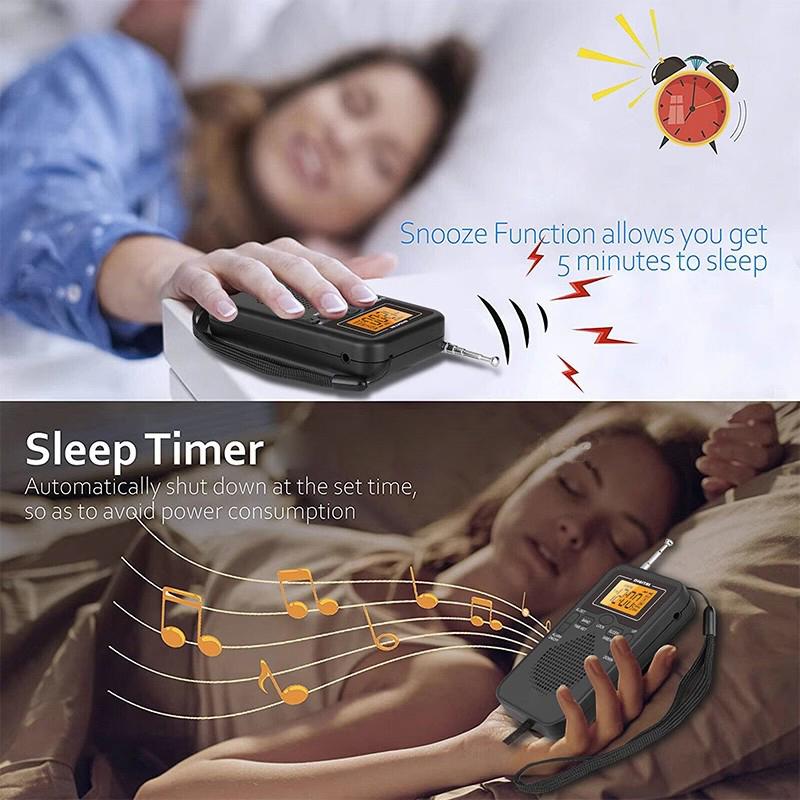 Radio portabil AM/FM de buzunar cu efect de recepție bun, radio digital cu 2 benzi, difuzor pentru afișaj, mufă pentru căști, ceas cu alarmă