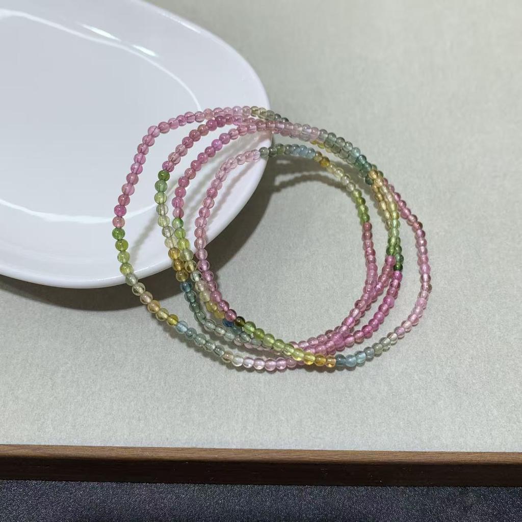 Women's Natural Tourmaline Beads Small Rice Beads Candy Color Long Chain Multi-loop Bracelet DIY Joker Live Supply