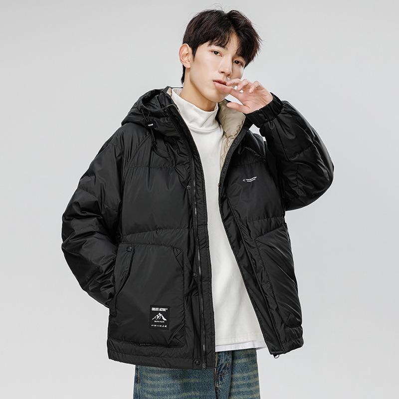 New winter men's short bread jacket down jacket fashion trendy brand casual loose white duck down hooded jacket men