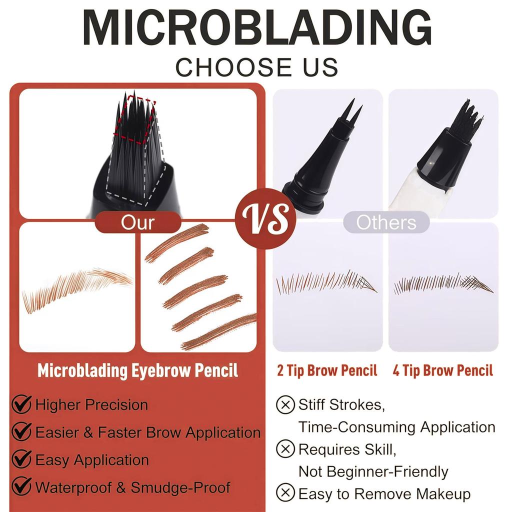 4D Multi-Prong Eyebrow Pen Waterproof Smudge Resistant Liquid Microblade Brow Pencil 3ml for Natural Definition