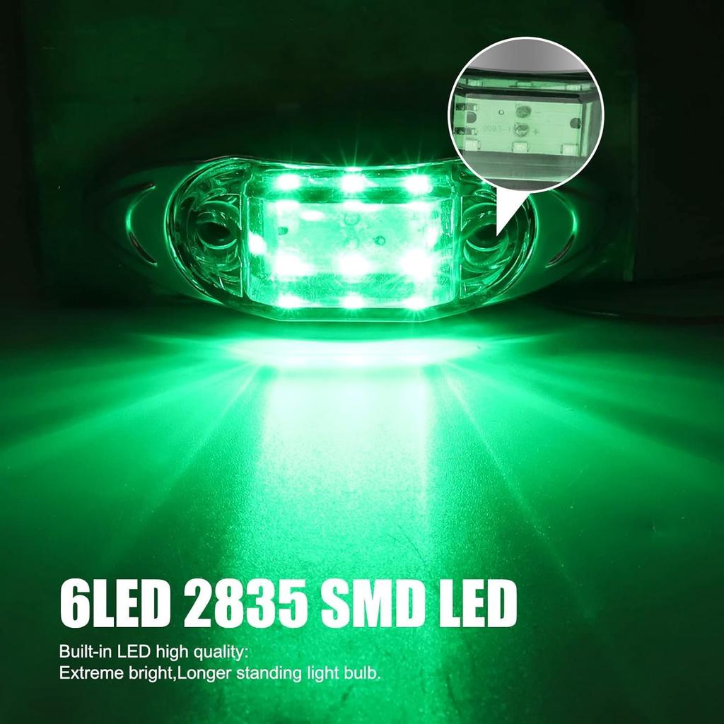 Biqing 4 Stück 6LED Markierungsleuchte 24V Grün Seitenmarkierungsleuchte LKW Seitenmarkierungsleuchte, Geeignet für LKW/Pickup/Wohnwagen/Wohnmobil/Bus/Boot
