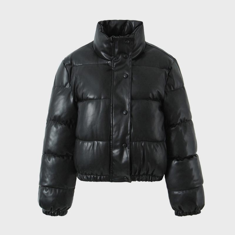 Autumn and winter new leather jacket women's stand-up collar short warm bread cotton clothes