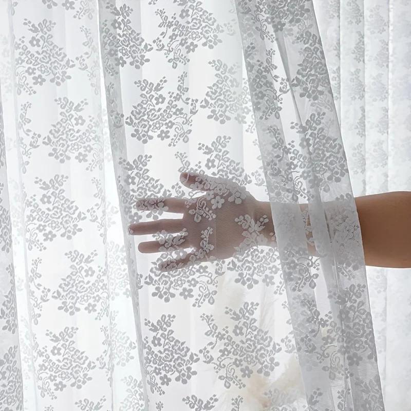 Pastorale Witte Bloemige Kant Tule Gordijnen voor Woonkamer, Romantische Kant Doorzichtig Korte Gordijnen voor Slaapkamer Decor 1pc W200cm X H260cm&Multifunction wit