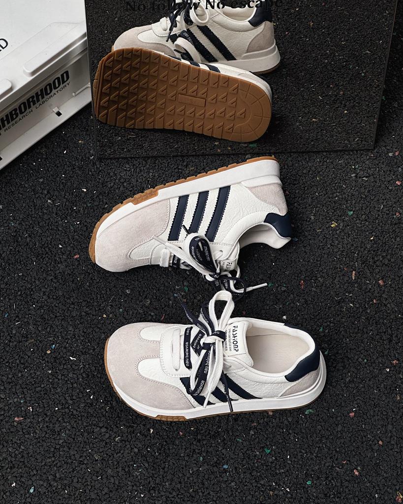 Korean version ins casual sports double shoelaces color matching soft sole big head German training women 2025 new retro Forrest Gump board shoes