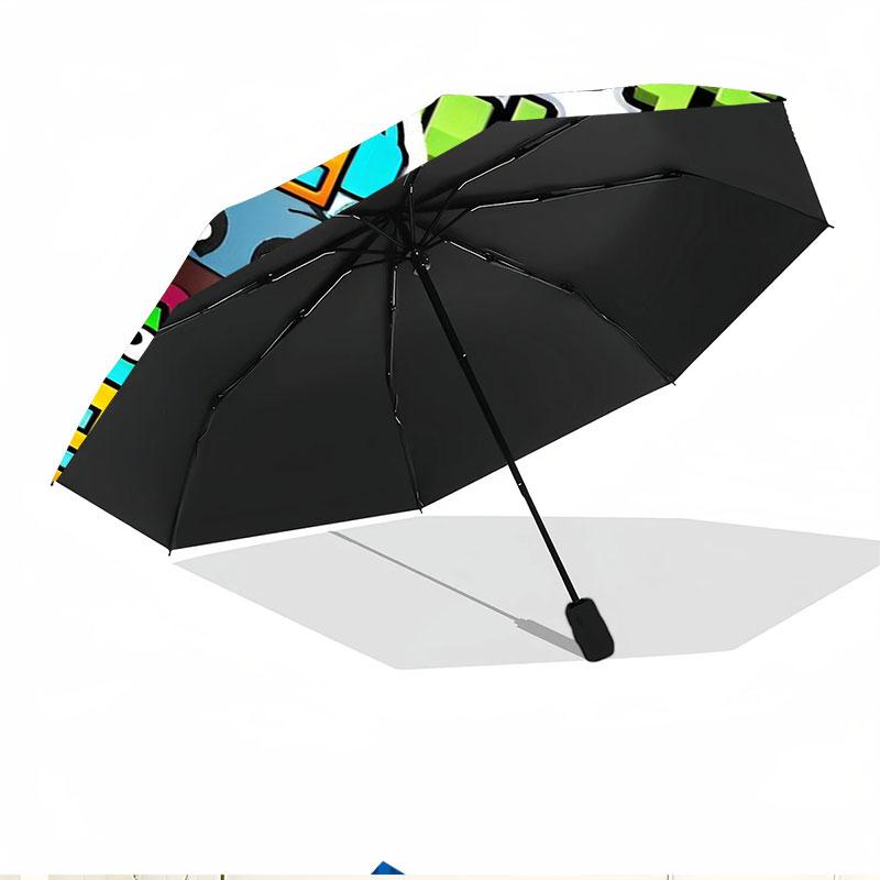 Geometry Dash Print Automatic Open Close Umbrella, Portable Foldable Umbrella, for Outdoor Commute Camping Trip, Ideal Birthday Gift