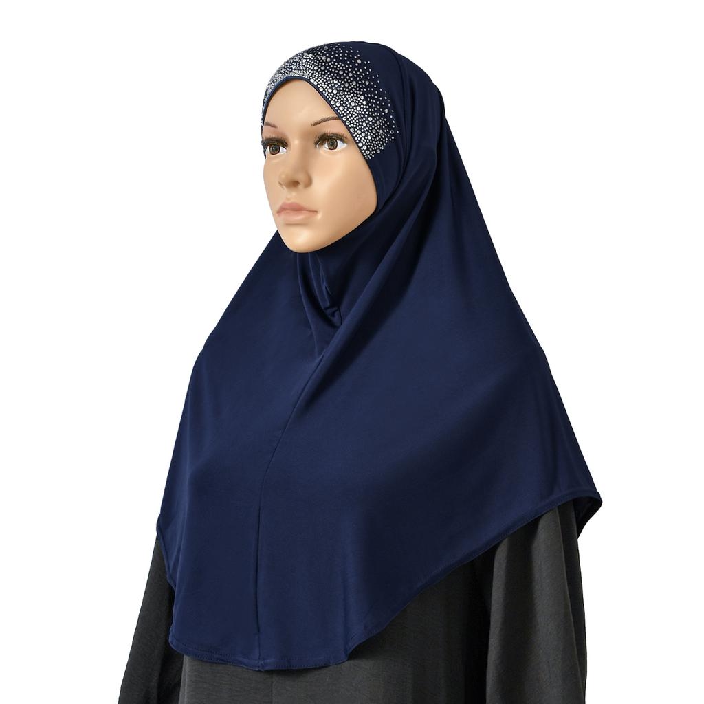 Moslimské ženy Diamantová Jednofarebná Vnútorná Šatka Islamská Okamžitá Hidžáb Malajzia Podšatka Dámska Čiapka Krištáľová Konopná Čiapka s Brmbolcom 80*55cm