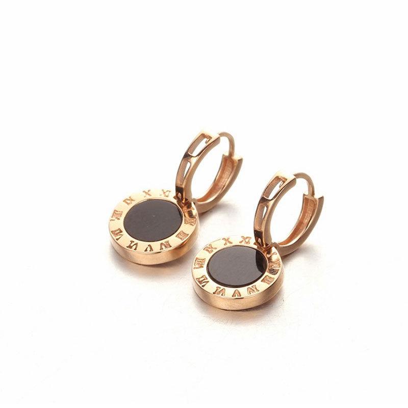 Exquisite Russian 585 Purple Gold Roman Digital Earrings, Black Korean Fashion Rose Gold Plated Color Gold Ear Buckles