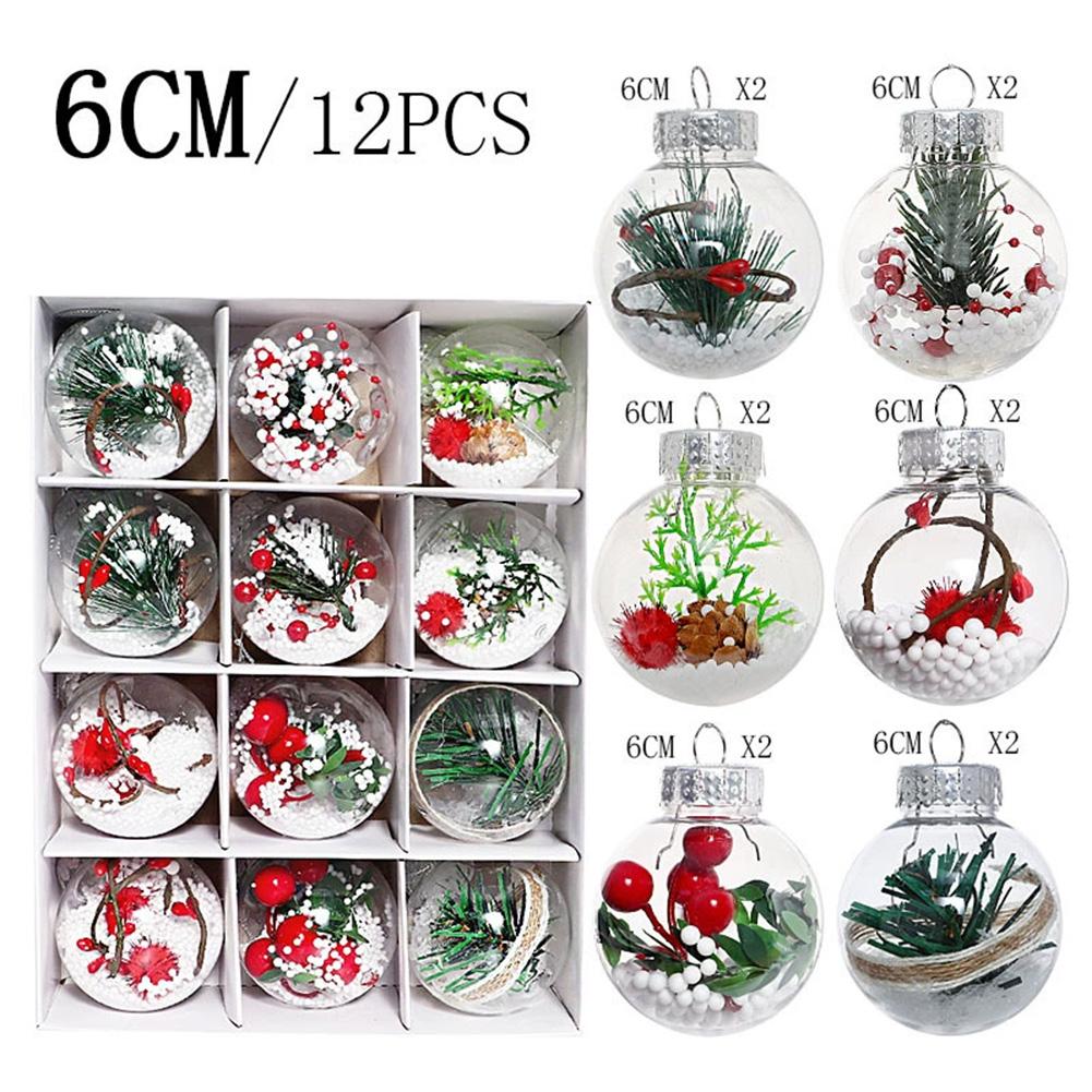 12Pcs/box Christmas Tree Balls Ornament 6CM Transparent Hanging Bauble Pendant 2025 Christmas New Year Party Home Decoration