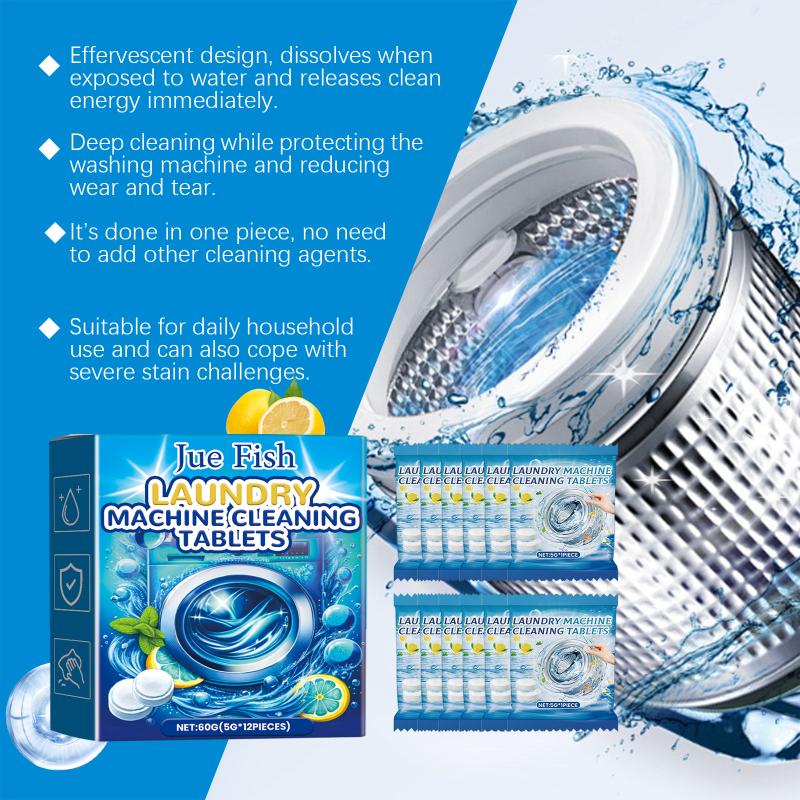 12Pcs Washing Machine Cleaning Effervescent Tablets Deeply Cleans Stubborn Dirt Eliminates Odors Mild No Residue For All