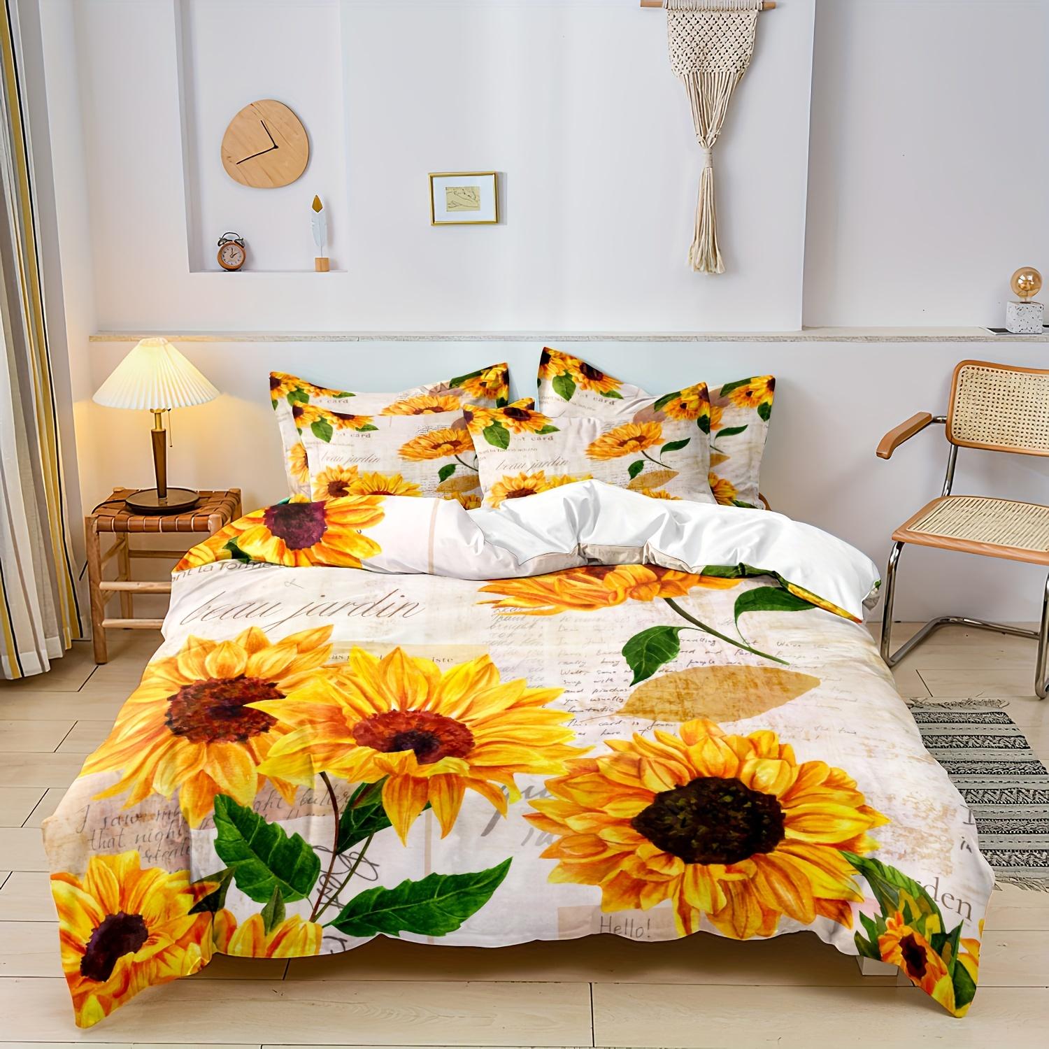 

2/3Pcs Sunflower Floral Printed Vibrant Retro Design All Season Quilt/Duvet Cover Set - Soft Comfortable Breathable Bedding Duvet Cover Set&AU Single(140x210cm)