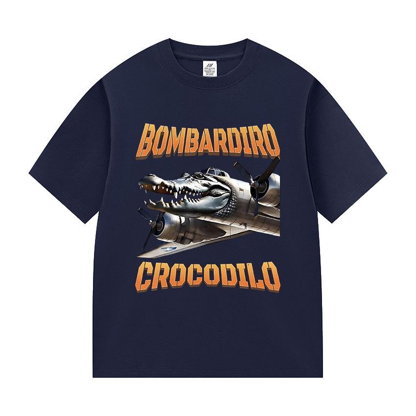 Bombardino Crocodile Funny Meme Plane Bomber print TShirt Men fashion O-Neck short sleeve t shirt Unisex summer pure cotton Tees