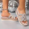 Fashion Plus Size Fashion Crystal Platform Slippers Women Summer Rivet Decor Thick Sole Sandals Woman Lightweight Non Slip Wedge Slides