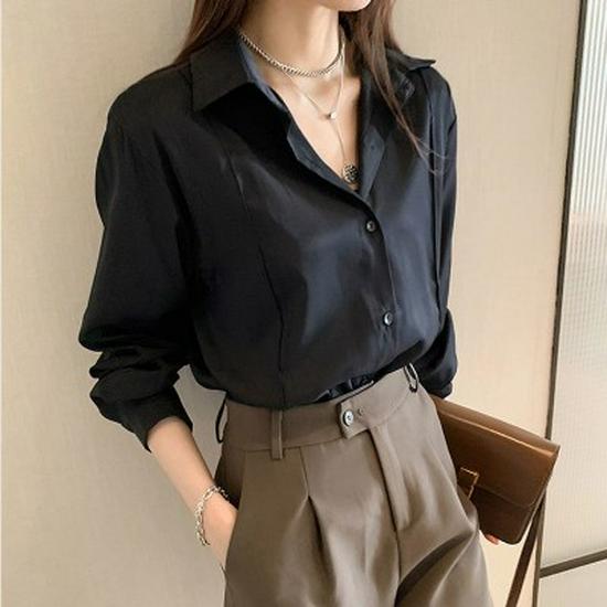 Spring Korean Style Solid Color Long Sleeve Overlap Shirt for Women