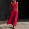 Completo Due Pezzi da Donna Vestibilità Larga Canotta Senza Maniche Scollo a V Pantaloni a Gamba Larga Vita Alta
