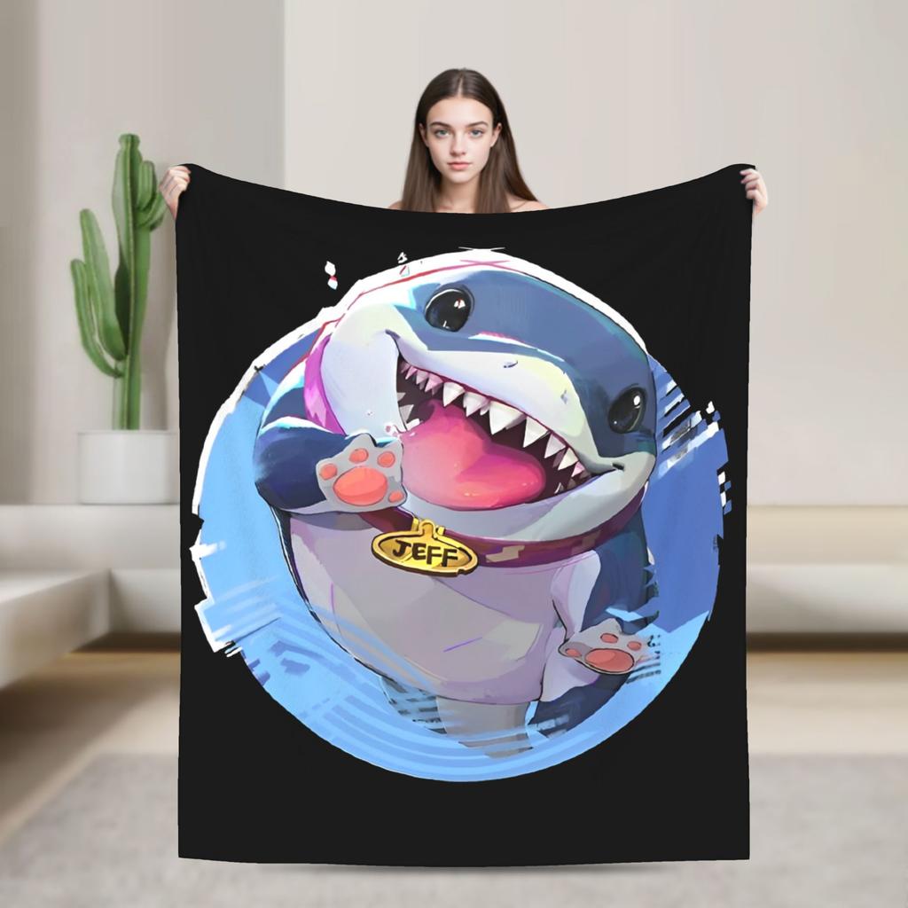 Cute Jeff The Landshark Flannel Blankets Shark Funny Throw Blanket for Home 200x150cm Plush Thin Quilt