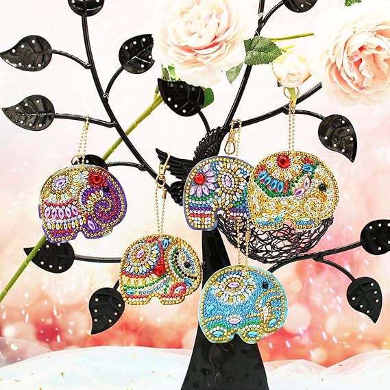 5pack/lot DIY Keychain Kit Cute Animal Cartoons Easy To Painting Keychains Pendant