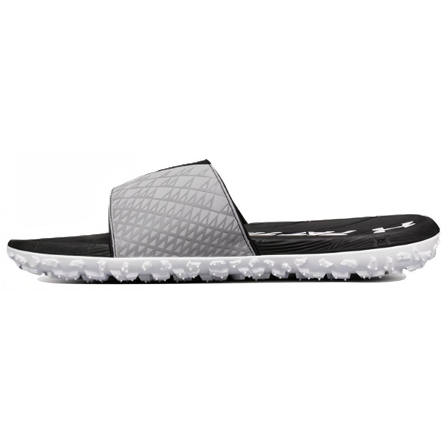 Under Armour Project Rock Fat Tire Slide White Gray Men 3000036-002 40