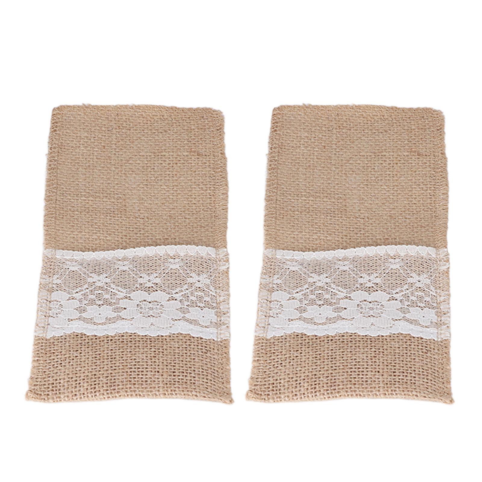 

10 шт. Мішковина Кишеня для столових приборів з мереживною обробкою Тримач для посуду Тканинний мішечок для ножа виделки паличок для їжі