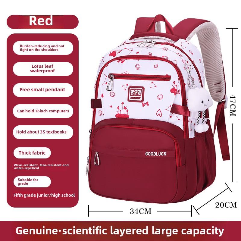 Oxford Princess Backpack Sweet Color Student Backpack With Plush Doll Pendant Capacity Multi Compartments School Bag for Pupils