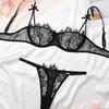 Thin Mesh Eyelash Lace Lingerie for Women, a Little Sexy Black Pure See-through Bra, Underwear and Underpants Set