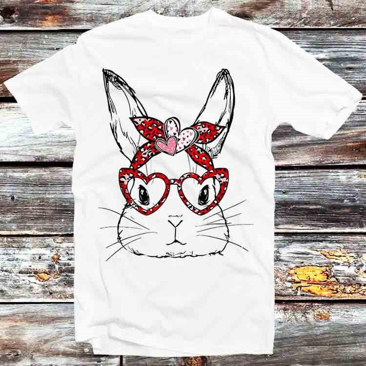 

Cute Bunny Face Leopard Plaid Glasses Easter Eggs Day T Shirt B1149 S