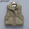 BITCED Women's Elegant Minimalist Style Army Green Stand-Collar Cotton Vest