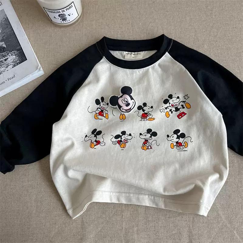 Kids Cartoon Mouse Block Raglan Sleeve Long Sleeve T Shirt Boys Girls Spring Autumn Fashion Base Layer Top