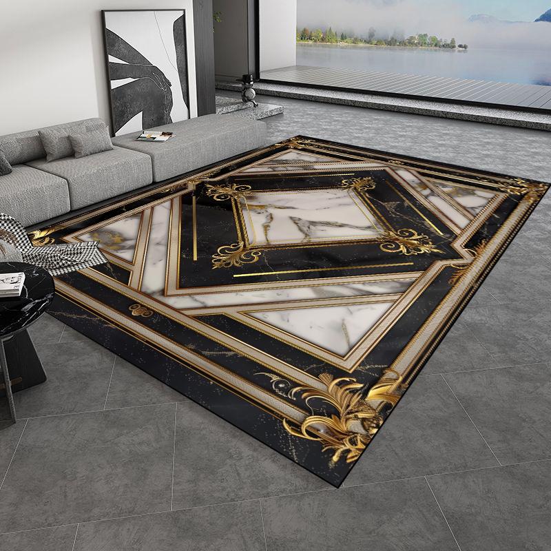 European Style Retro Carpets Luxury Marble Gold Rug Living Room Sofa Area Floor Mat Hotel Decoration Hall Hallway Large Carpet