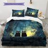 Black Cat at Night Pattern Bedding Quilt Set  Home Decoration  Gift (1 * duvet cover + 2 * pillowcase  without core)