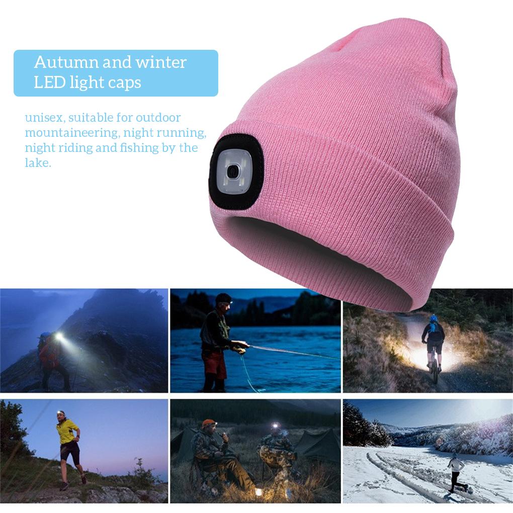 Beanie with LED Knitted Women Hat Cap Accessories Headlight Men Light Stretch Camping Flashlight Hiking Sports Outdoor