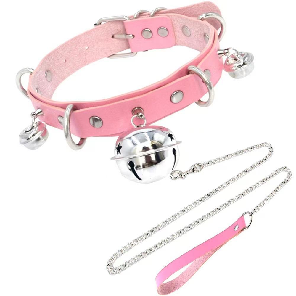 Velké zvonky Choker Límec PU Kůže Klíční kost Kroužek na krk Harajuku Teen Roztomilá služka Hottie Čistá touha Trakční řetěz