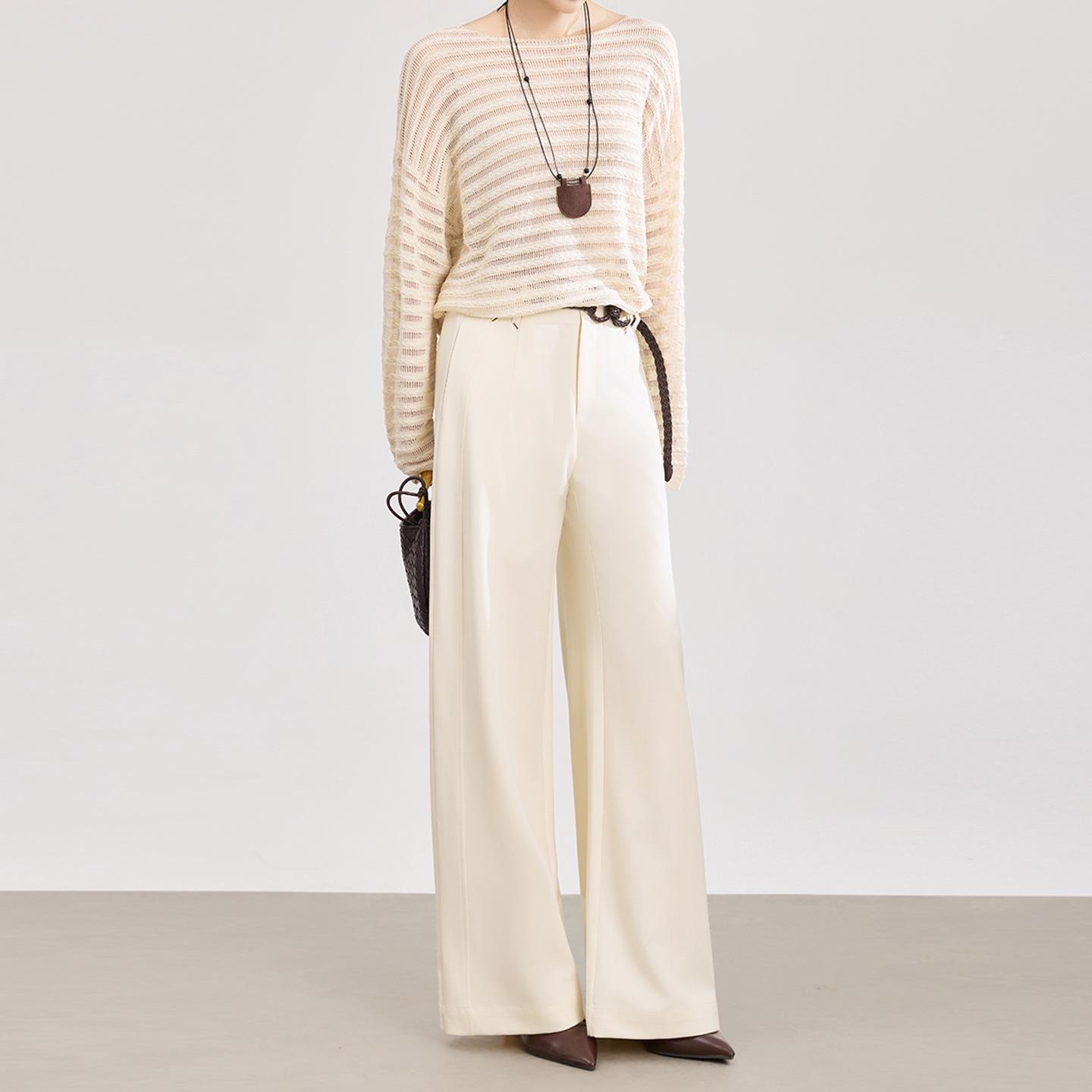 Nanyou Women s High-Quality Wool Tencel Relaxed Fit Wide-Leg Pants - Spring/Summer Collection Medium