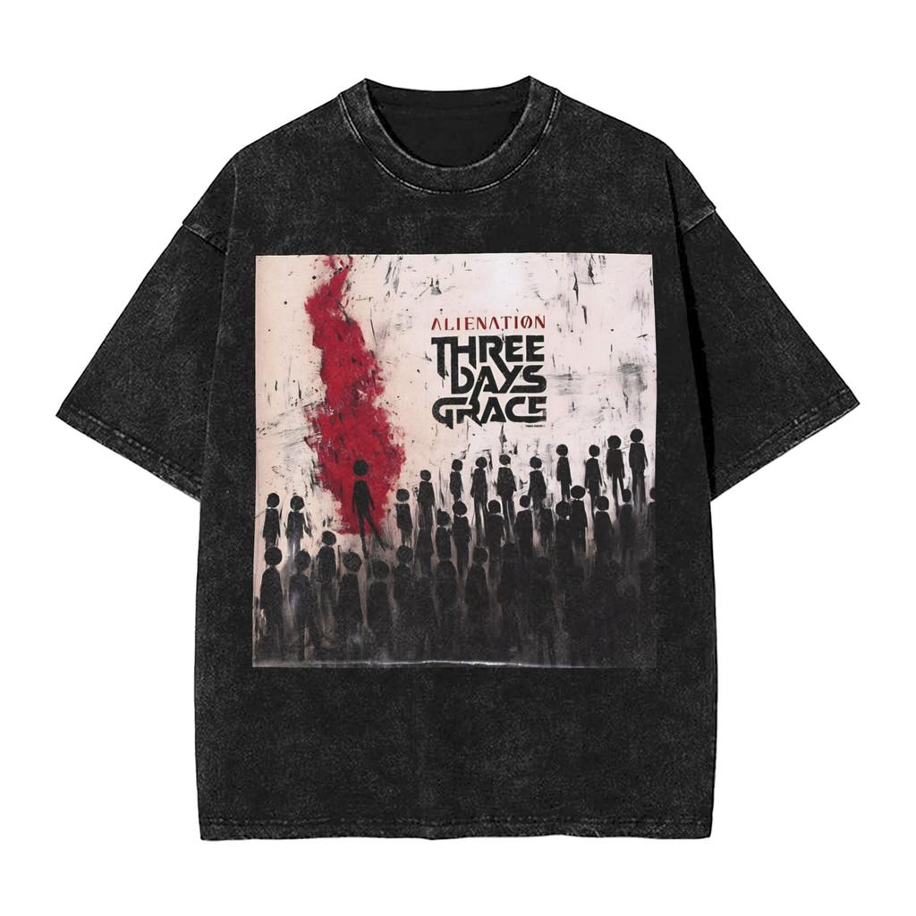Three Days Grace Alienation Tour  Outfit Washed T Shirts Unisex Women Streetwear Hip Hop TShirts Printed Shirt Short Sleeve
