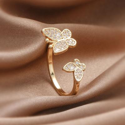 Neuer Mode Schmetterlingsring Damen Hochwertiger Luxus Zirkon Schmetterling Öffnungs Zeigefingerring Schmuck