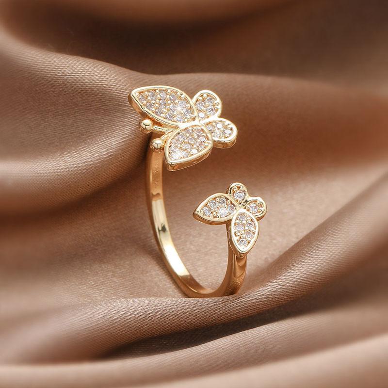 

SCIONE New Fashion Butterfly Ring Ladies High-grade Luxury Zircon Butterfly Opening Forefinger Ring Jewelry one size золотий