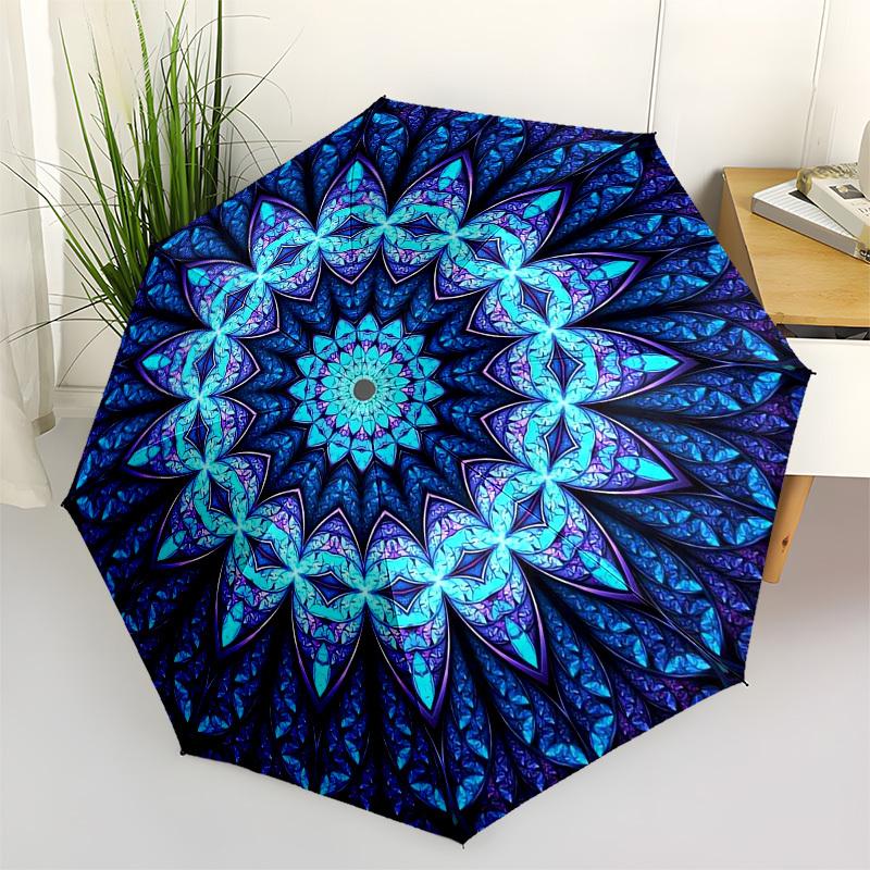 

1pc Blue Mandala Pattern Umbrella with Plastic Handle,Vibrant Cartoon Pattern,Multi-functional UmbrellaPT041