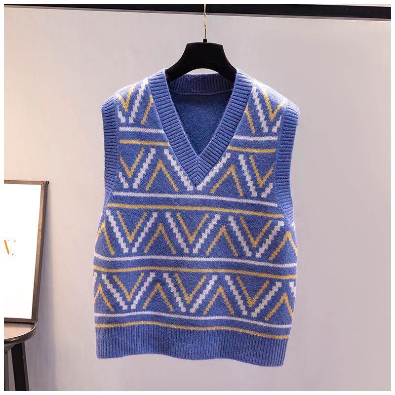 Veste Femei Decolteu V Patchwork Stil Preppy Coreean Elegant Potrivit cu Orice Femme Larg Harajuku Chic Pulovere Fără Mâneci Îmbrăcăminte Exterioară Casual