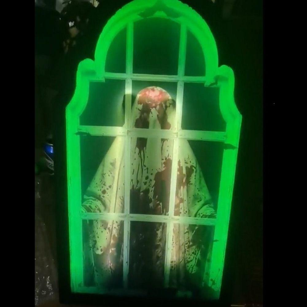 Battery Operated LED Mirror Decor Light Up Halloween Wall Decor Spooky Glowing Ghost Decor Bedroom