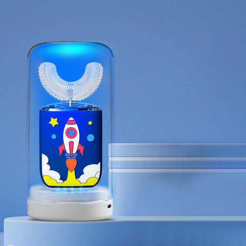 360 Degrees Automatic Children Electric Toothbrush Rechargable U Shaped for Kids Smart Ultra Sonic Tooth Brushes Blue Light IPX7