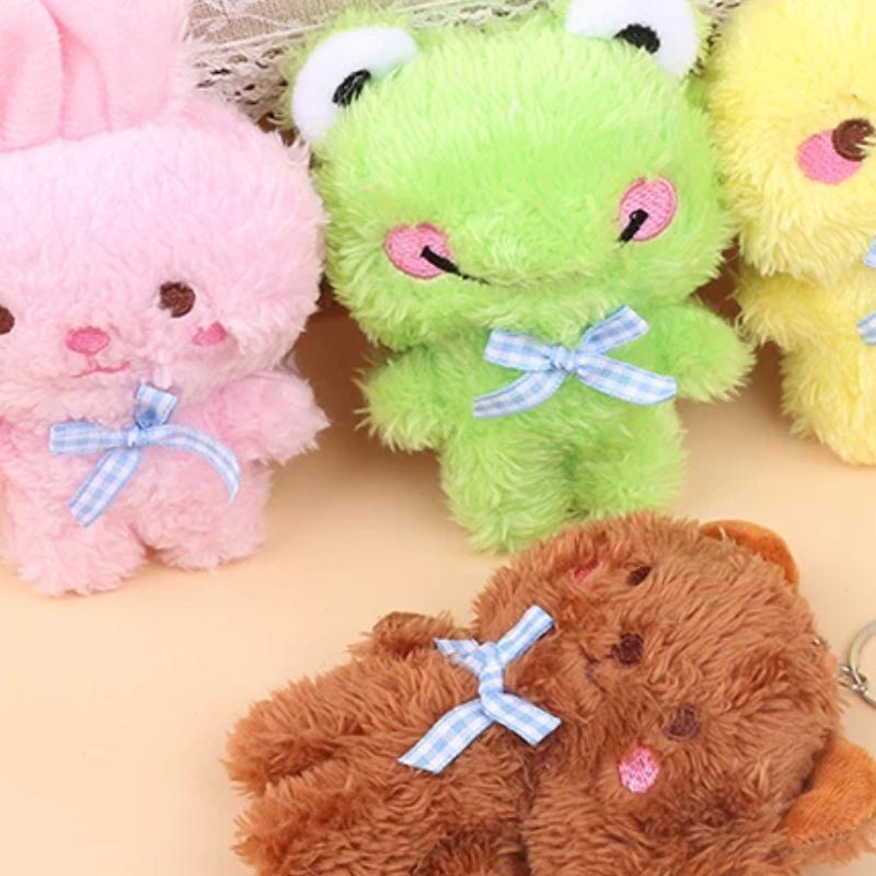 Cute Mini 4-Animal Plush Keychain Stuffed Bear Rabbit Frog Chicken Decorative Toy