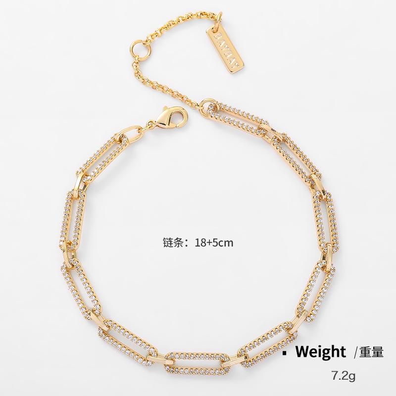 Copper inlaid zirconium electroplating color-preserving chain bracelet women, exquisite fashion cold wind summer jewelry treatment
